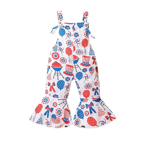 

Little Bodysuit Onesie Toddler Girls Sleeveless Jumpsuit Independence Day Star Balloon Print Outwear For Girls Clothing