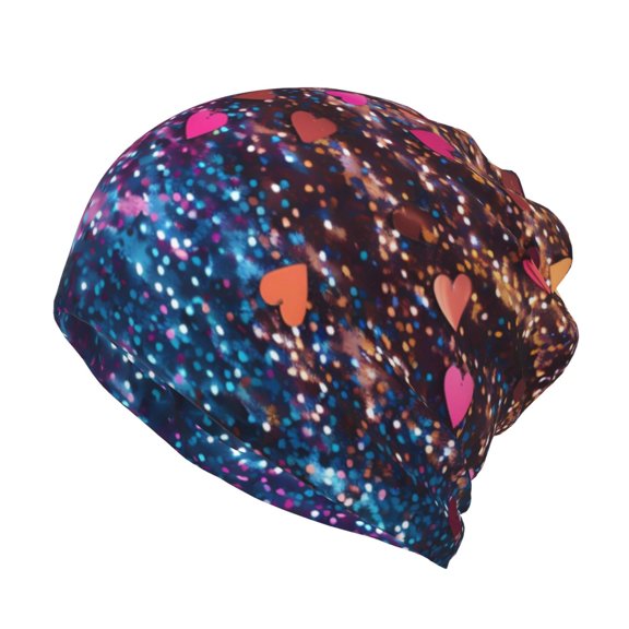 Hirioo Heart Confetti on Glitter for Multifunction Beanie Hat for Men and Women Unisex for Winter Sports, Outdoor Activities, and Daily Wear
