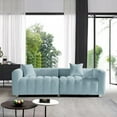 thumbnail image 3 of SZLIZCCC 87.4'' 3 Seater Velvet Sofa Loveseat , Piano key sofa Modern Bubble Upholstered Couch with 2 Pillows and Metal Feet for Living Room Blue, 3 of 8