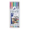 Staedtler STD334SB6S2A6 Triplus Fineliner Stick Porous Point Pen, 0.3mm, Assorted Ink, Silver Barrel, 6/Set