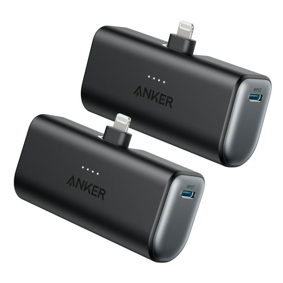 Anker Portable Charger with Built-in Lightning Connector, MFi Certified, Battery Pack 5,000mAh 12W, Compatible with iPhone 14/14 Pro / 14 Plus / 14 Pro Max, iPhone 13 and 12 Series (Black,2-Pack)