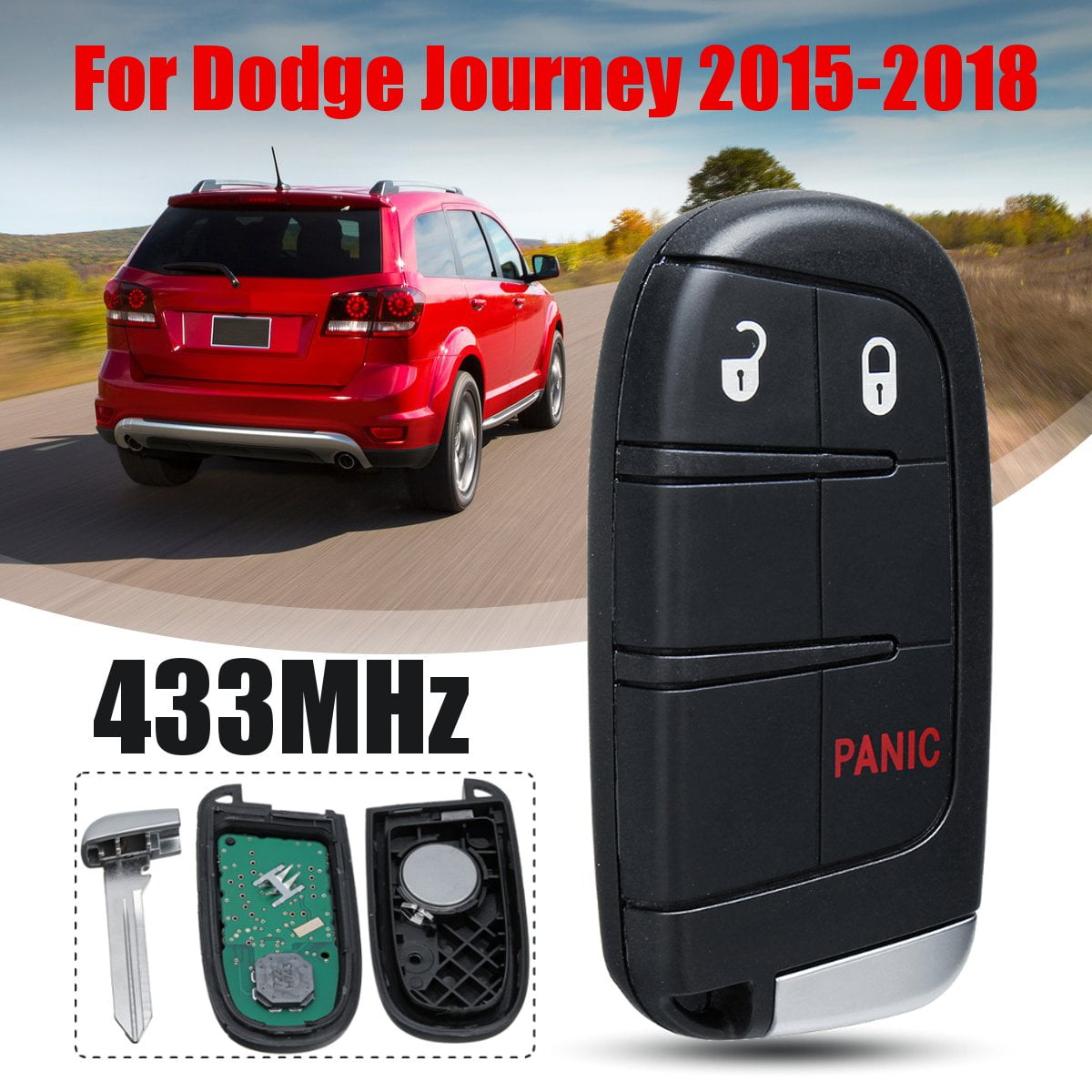 433MHz 3 Buttons Fob Remote Key Blade w/Battery For Dodge Journey 2015