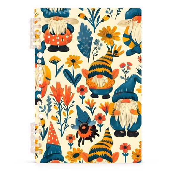 Gnomes and Floral Spiral Journal Notebook College Ruled Notebook 8.3" x 5.7" A5 Lined Thick Paper Page