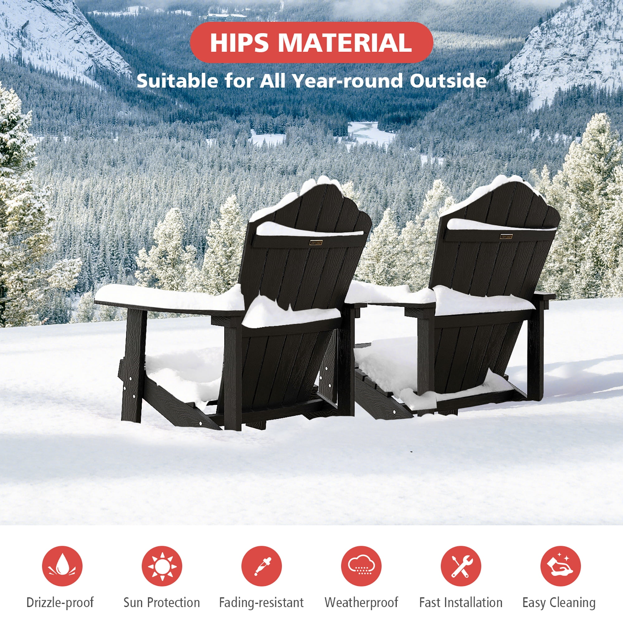 Gymax Patio HIPS Outdoor Weather Resistant Slatted Chair Adirondack Chair w/ Cup Holder Black