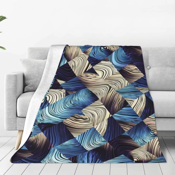 Honeii Abstract Blue Squares Print Fleece Blanket - Throw Blanket for Bed, Sofa, Couch, Camping, and Travel , Microplush Ultra Soft Warm Blanket-40"x30"