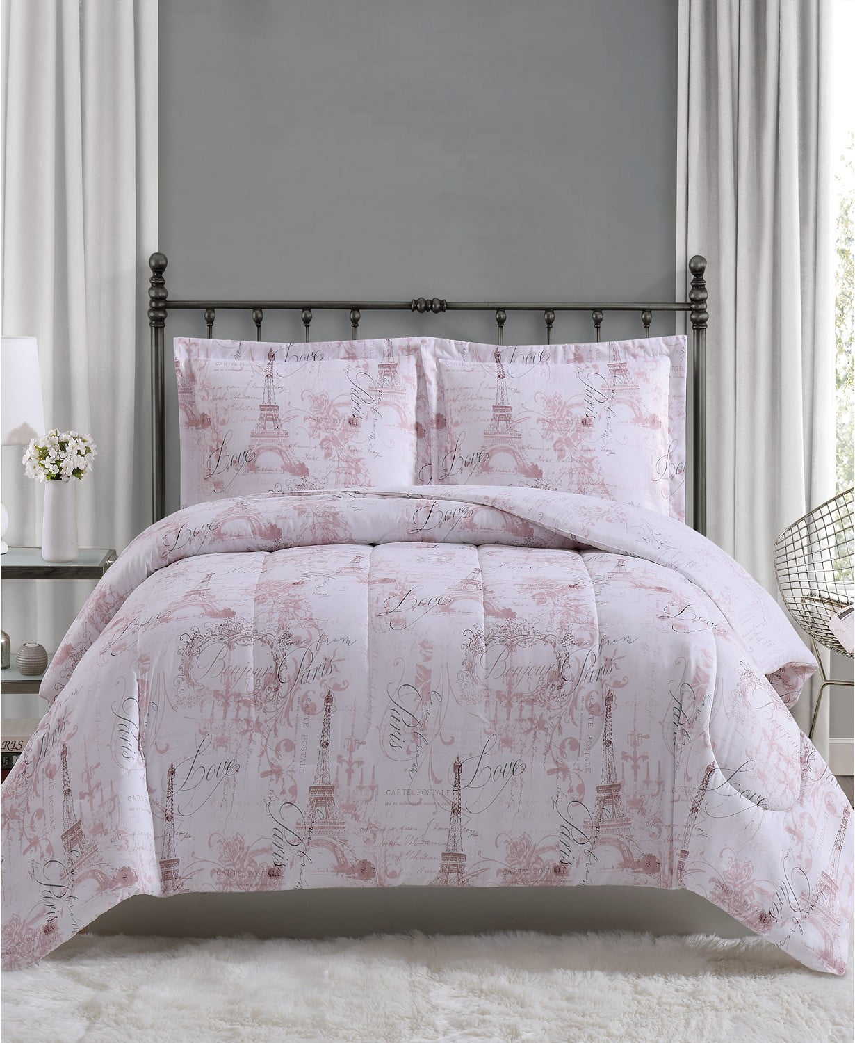 Pem America Paris Two Piece Comforter Mini Set, Featuring a Blush