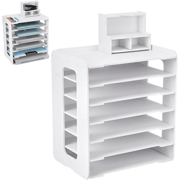 7 Tier Paper Storage Organizer with Small Storage Box Stackable Scrapbook Paper Organizer Plastic File Organizer Desk White Papers Holder Organizers