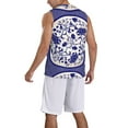thumbnail image 5 of Easygdp Blue And White Porcelain Pattern Men's Mesh Basketball Jersey Quick Drying Sleeveless Shirts Fitted Muscle Tank Tops Sport Round Neck T-Shirt - Large, 5 of 9