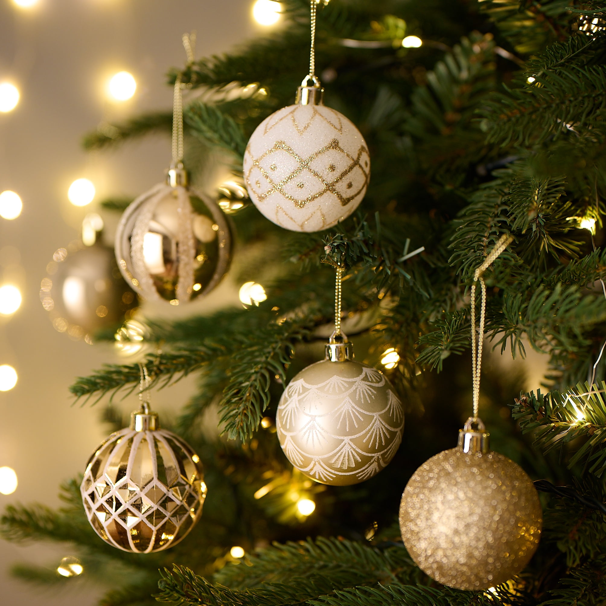 Valery Madelyn 30ct 2.36 inches Christmas Ornaments, White Gold Shatterproof Christmas Ball Ornaments Set, Hanging Tree Ornaments Bulk for Xmas Party Decor