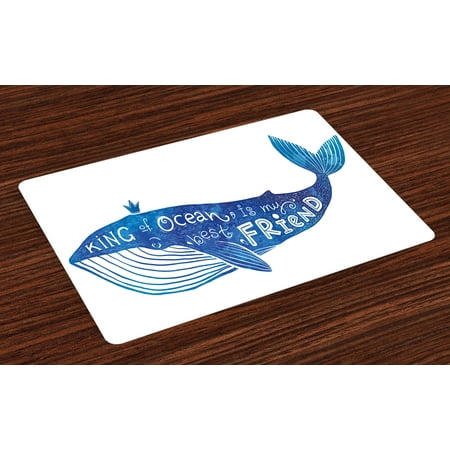 Whale Placemats Set of 4 Kind of Ocean is My Best Friend Quote with Whale Fish Paintbrush Artsy Picture, Washable Fabric Place Mats for Dining Room Kitchen Table Decor,Violet Blue White, by
