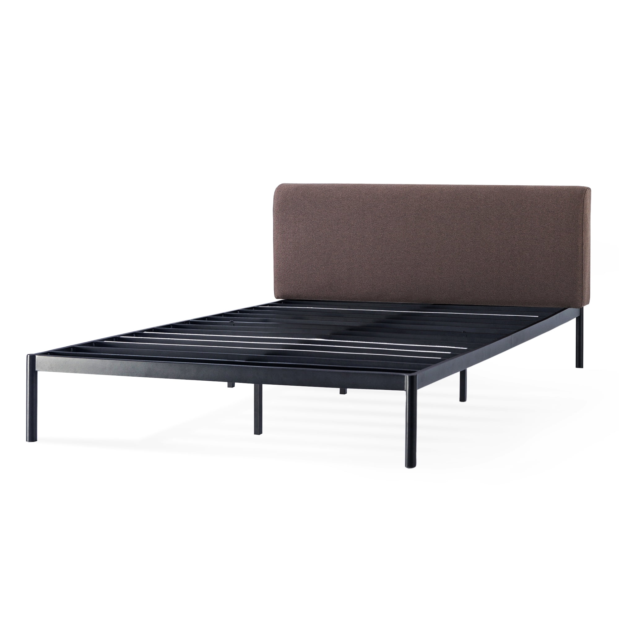 Mellow BREE Metal Platform Bed with Curved Upholstered Headboard, Steel Slats, Easy Assembly, Espresso Brown, Full