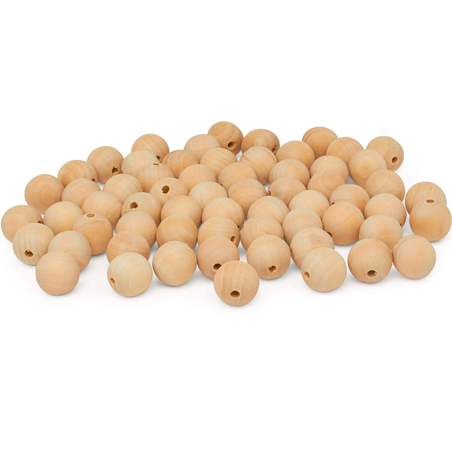 Wooden Beads (25mm) 1 Inch with 3/16 Inch Hole Pack of 50 Unfinished