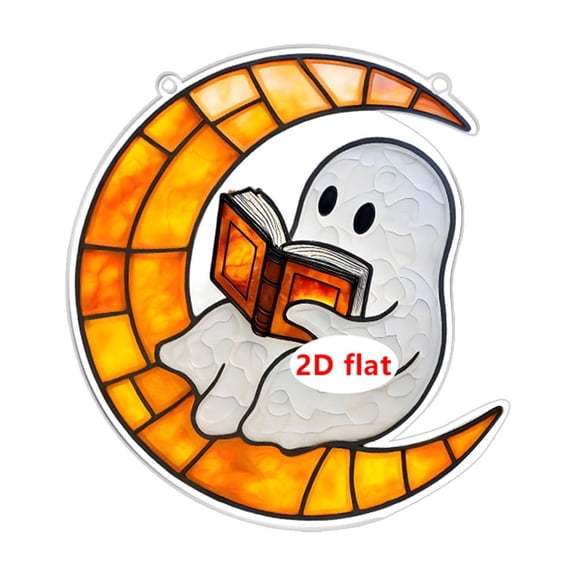 Halloween Ghost Acrylic Suncatcher Ornaments, Cute Book Moon Ghost Hanging Decor, Mild Spooky Halloween Graduation Window Mirror Pendant Gift