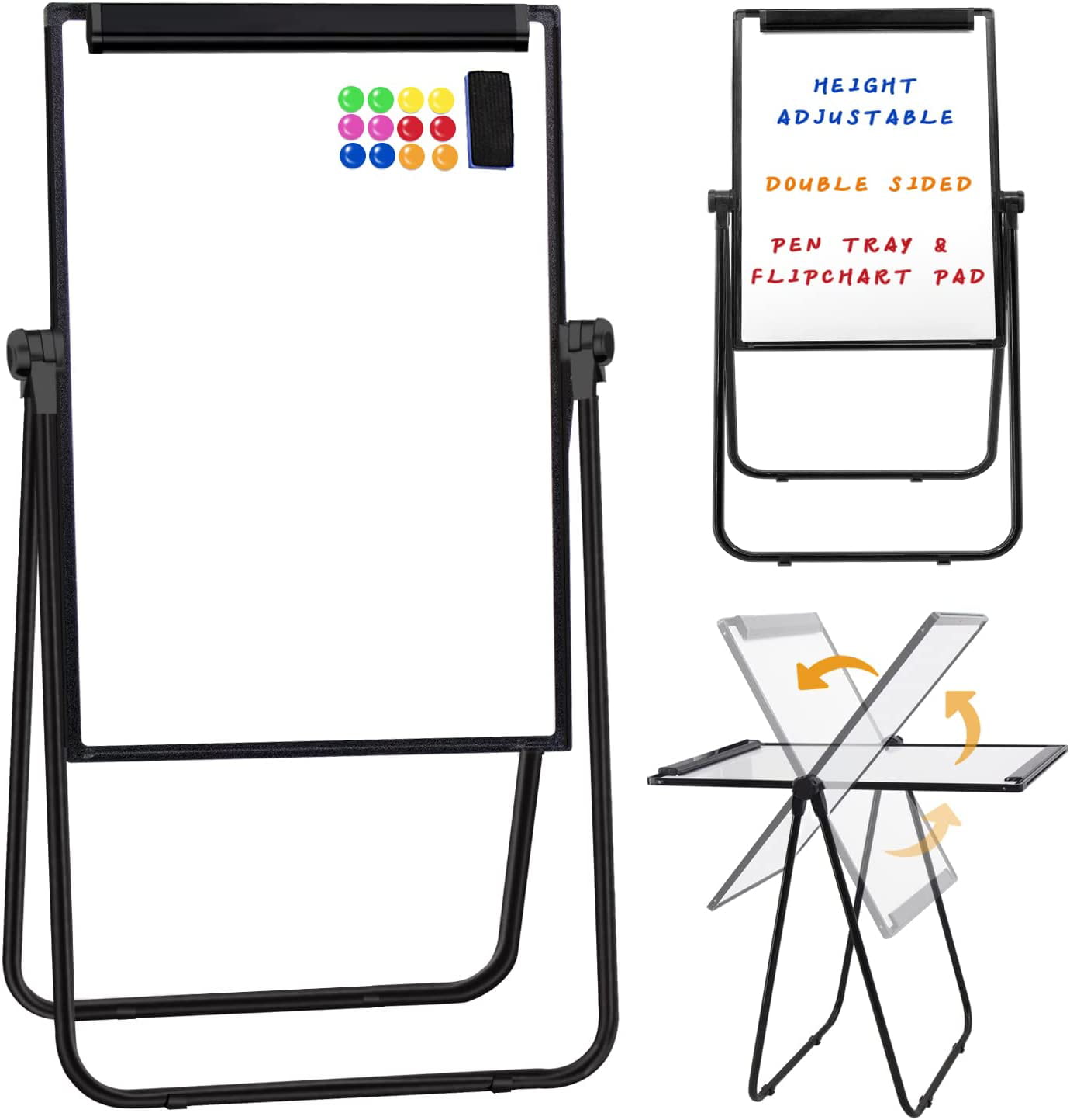 6 Magnets and Paper Pads Height Adjustable & 360 Degree Rotating Board w/ 1 Eraser Flipchart Holder U-Stand Whiteboard Easel- 40x28 inches Double Sided Magnetic Dry Erase Board Easel 