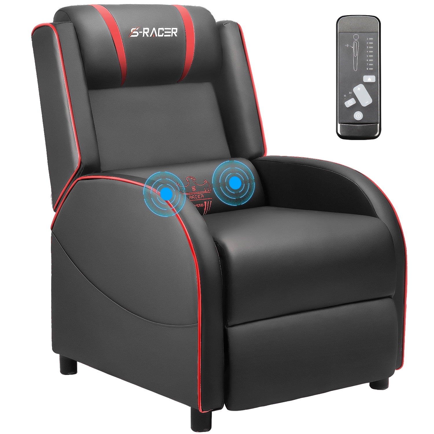 Single Ergonomic Lounge Sofa Modern PU Leather Reclining Home Theater Seating for Living & Gaming Room Massage Gaming Recliner Chair with Footrest Racing Style Black+Blue 