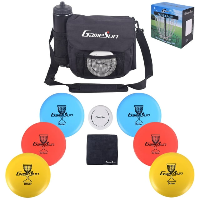 Ensemble de DISC Golf 1 Pce Sac de Transport en Nylon Robuste, 2 Pcs Conducteurs, 2 Pcs Mi-Ranges, 2 Pcs Putters, 1 Pce Mini Marqueur de Disque, 1 Pce Logo Brodé 12”x12” Serviette Noire et 1 Pce Boîte Cadeau Couleur