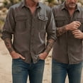 thumbnail image 3 of Long Sleeve Shirts for Men Fashion Turndown Collar Solid Color Casual Button Front Shirt With Zipper Pockets Outdoor Sports Tops, 3 of 5