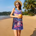 thumbnail image 4 of Vsdgher Taxi Colorful Town Print Summer Dresses for Women Casual U Neck Beach Dress Sleeveless Tank Loose Sundress with Pocket -3X-Large, 4 of 7