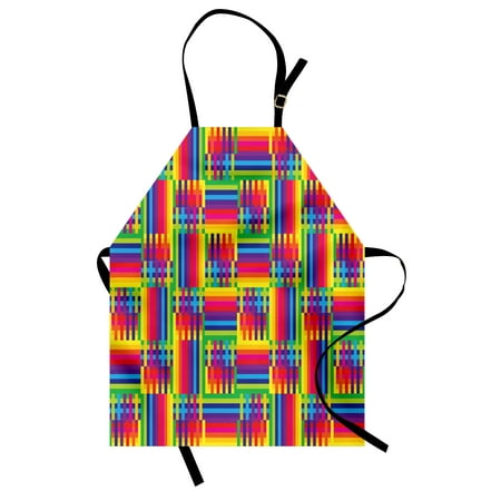 Short Bib Apron Vintage Rainbow Apron Horizontal and Vertical Short Lines Vibrant Colored Mosaic Striped Pattern, Unisex Kitchen Bib Apron with Adjustable Neck for Cooking Baking Gardening, Multicolor, by Ambesonne ()