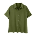 thumbnail image 2 of ZOHIUM Work Tops for Women Solid Color Women's Loose Cotton Linen Shirt Sleeve Lapel Button Cardigan Top for Women Blouses for Women Linen Clothes for Women (Army Green,XXL), 2 of 5