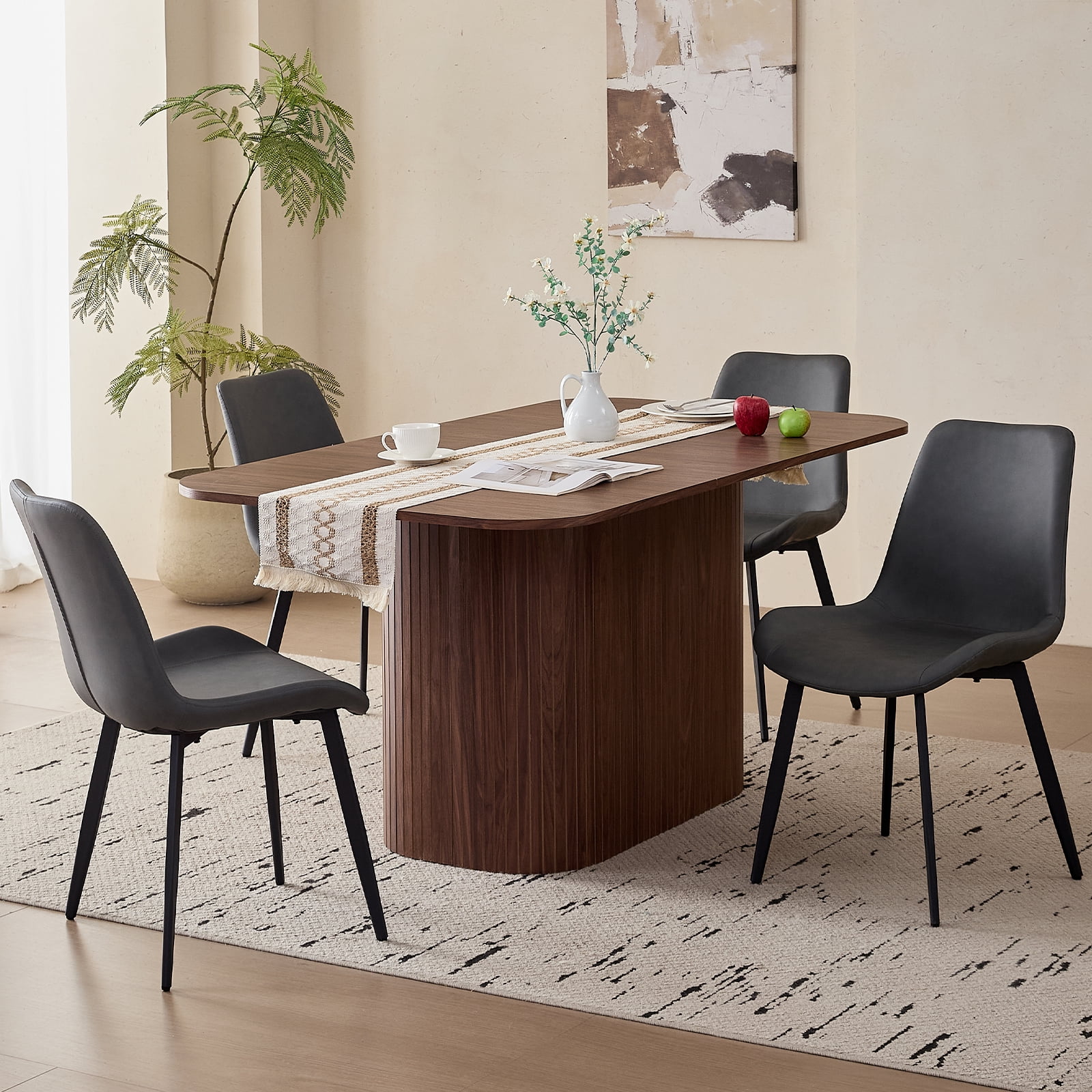 Dining Chairs Set of 4 Modern [Synthetic Leather] Upholstered Kitchen Chairs with Contoured Backrest Metal Legs for Dining Living Room Home, Grey
