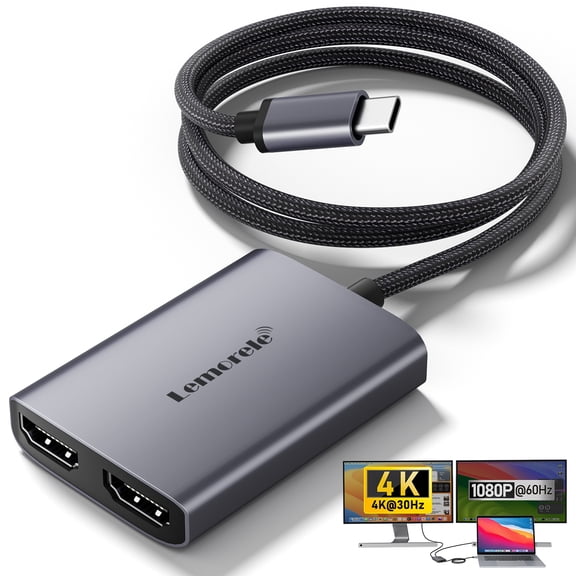 Lemorele USB C to Dual HDMI Adapter, 4K HDMI Ports,Triple Display HDMI Converter for Mac OS and Windows,Hdmi Splitter for Mac OS MST