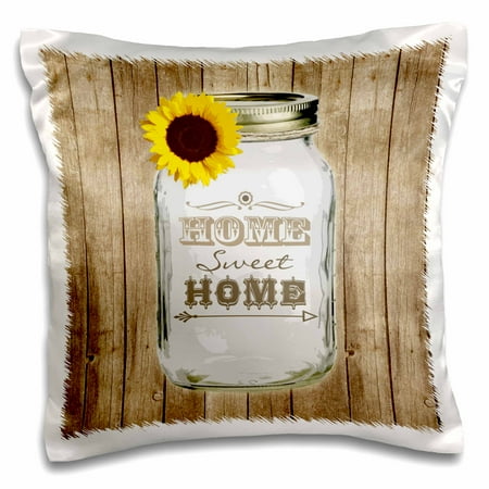 Sunflower Pillow Cases 3dRose Country Rustic Mason Jar with Sunflower - Home Sweet Home - Pillow Case, 16 by 16-inch ()