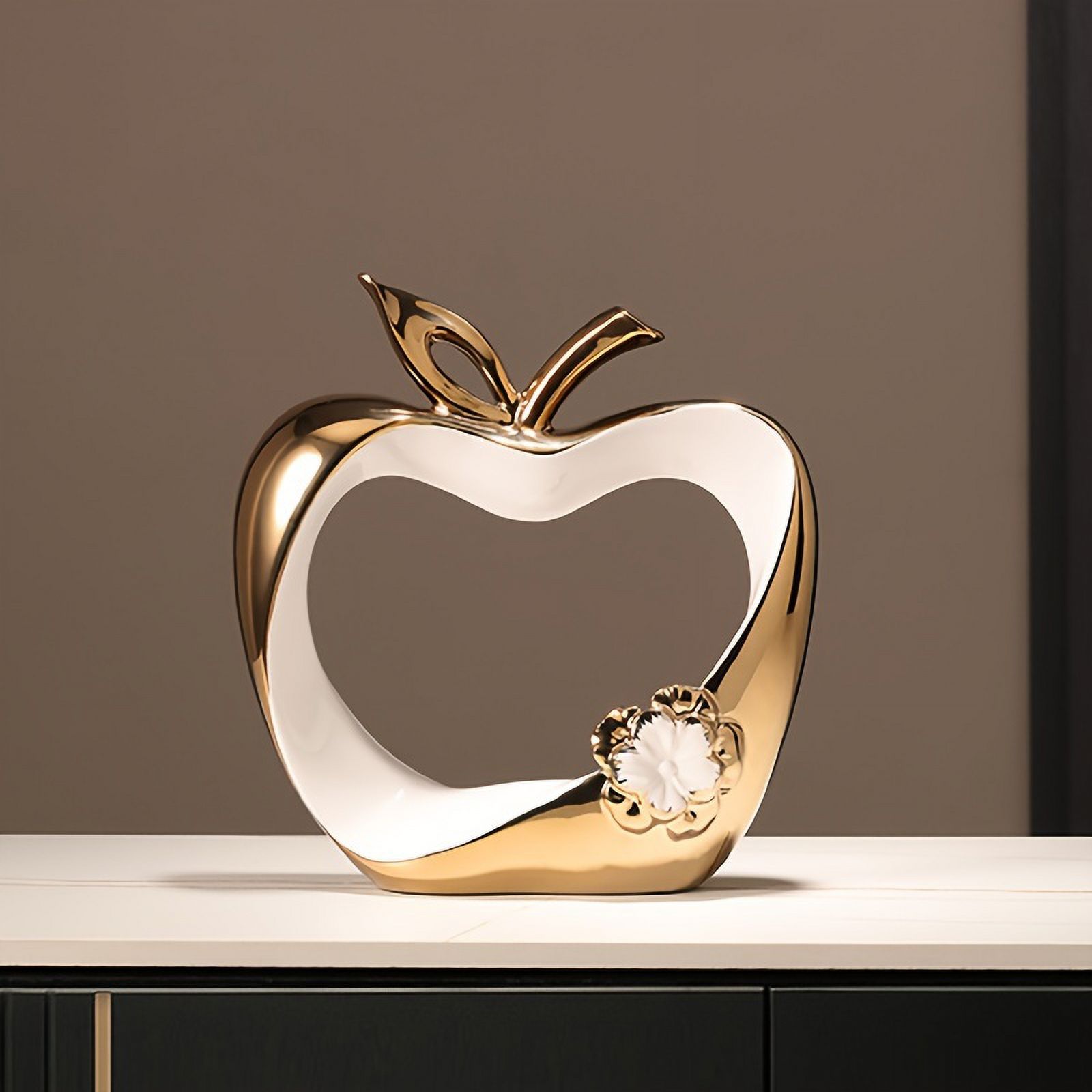 VECPIO Vibrant Orange Ceramic Abstract Apple Statue - Elegant Centerpiece for Living Room and Dining Room Decor  Black and Golden Finish  Perfect for Coffee Table and Shelf Decoration  Un