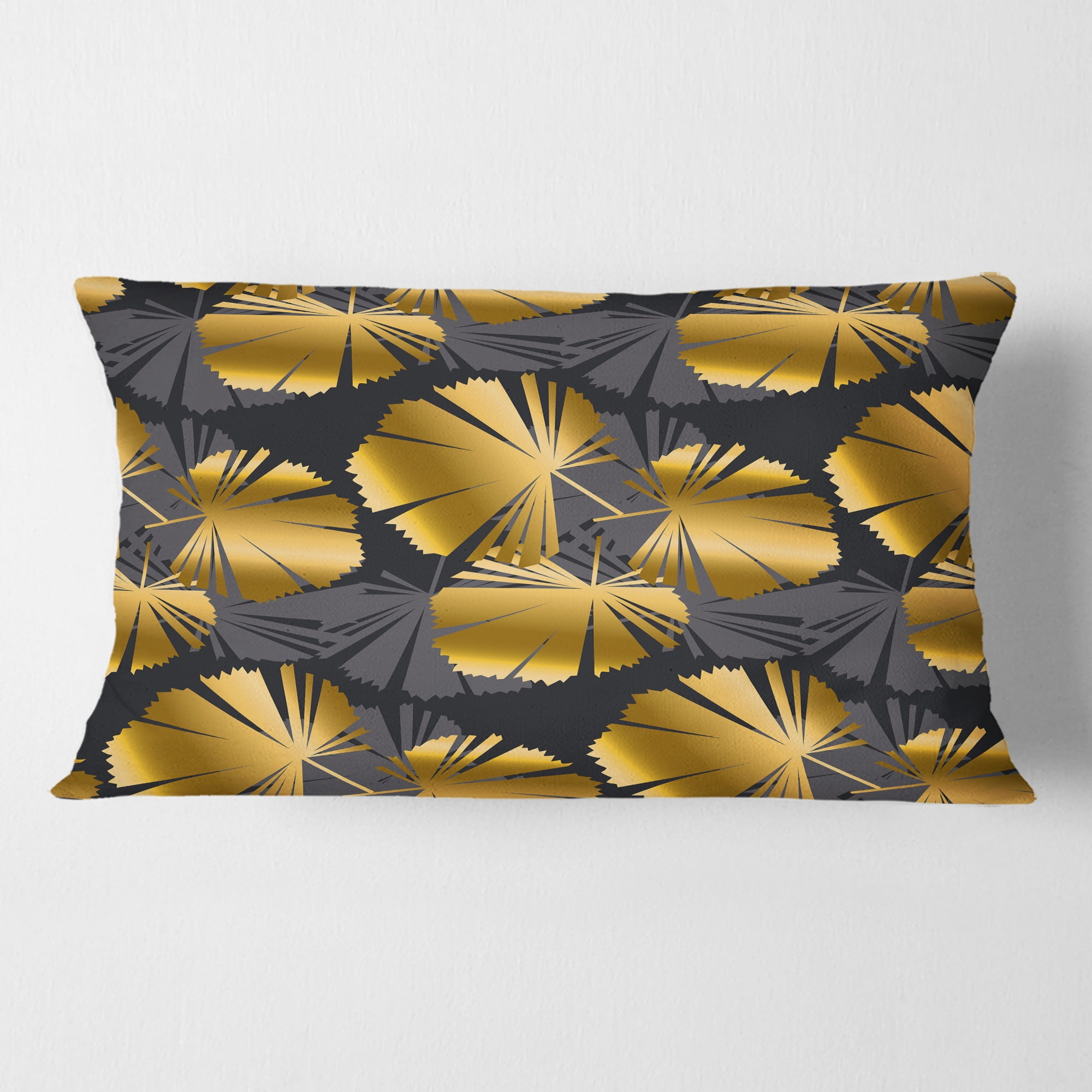 Designart Golden Palm Leaves III' Mid-Century Modern Throw Pillow - 12x20