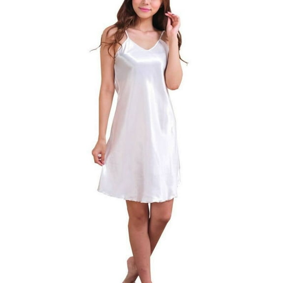 Lavaport Women Sexy V-neck Sling Dress Silk Slim Straps Comfortable Nightdress Nightgowns
