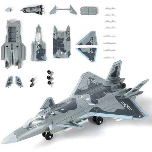 NUOTIE 1:100 Scale J-20 Fighter Jet Quick Build Model Kit Plastic Millitary Jet Toy Plane Assembly Aircraft Model with Stand Gift for Kids (26 Pieces)