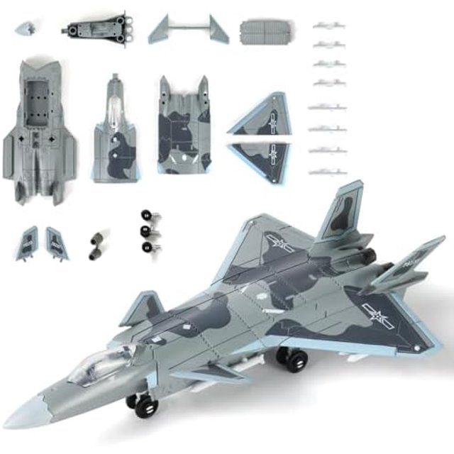 NUOTIE 1:100 Scale J-20 Fighter Jet Quick Build Model Kit Plastic Millitary Jet Toy Plane Assembly Aircraft Model with Stand Gift for Kids (26 Pieces)
