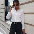thumbnail image 3 of Women Shirt Lapel Long Sleeve Faux Pearl Decor Regular Fit Shirt Solid Color Simple Lightweight Blouse, 3 of 8