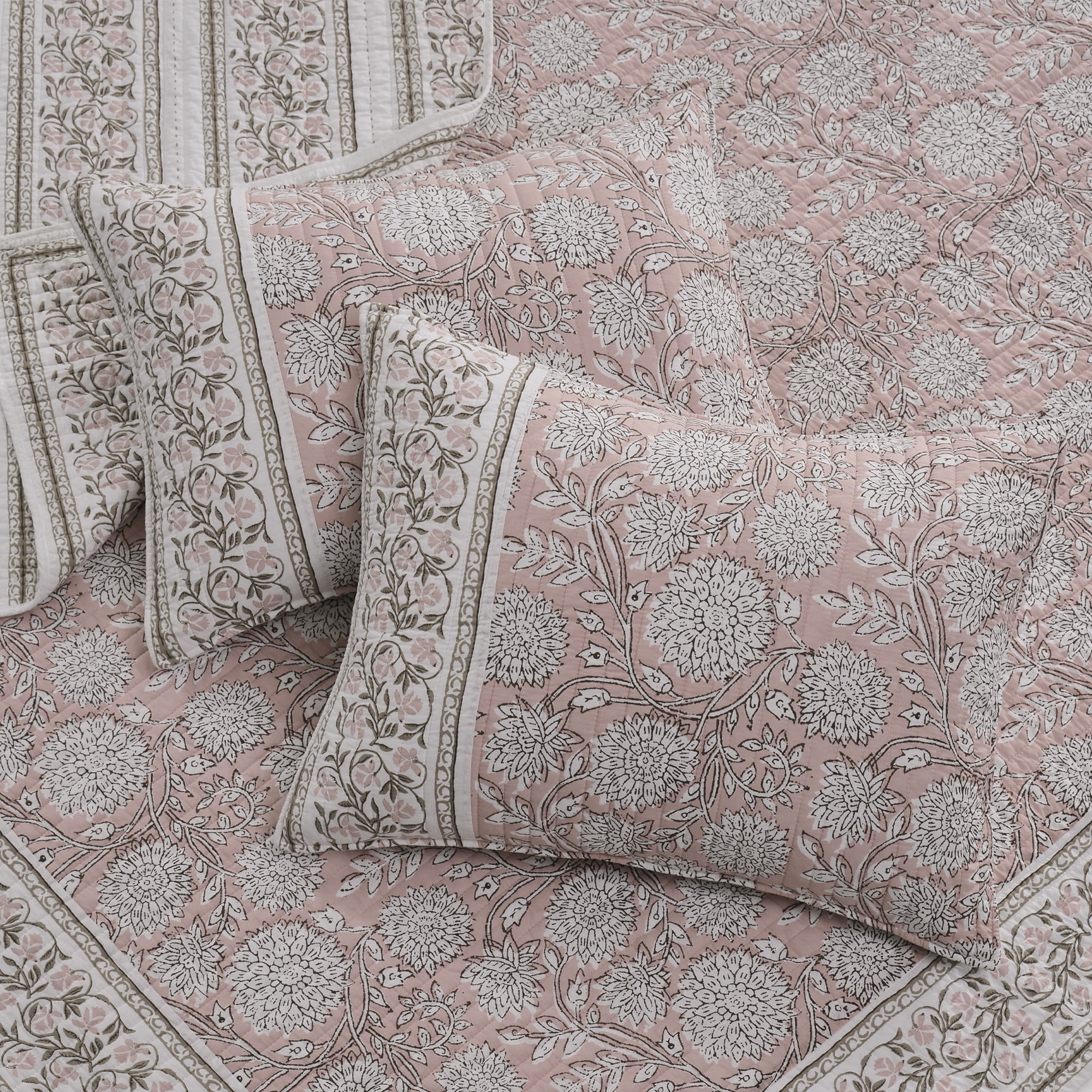 Levtex Home Adare BLUSH Reversible Twin / Twin XL Quilt Set (68x86in) with 1 Pillow Sham (26x20in) - Floral Bedding - BLUSH White - Cotton Twin Size Quilt Bedding Set - Lightweight, Soft, Pre-Washed