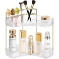 thumbnail image 1 of shiyou-2 Niveaux Organisateur de Maquillage Transparent : Organisateur de Salle de Bain d'Angle Bacs de Rangement en Plastique Grande Capacité pour Pinceaux de Maquillage, Rouges à Lèvres et Plus (2 Niveaux, Transparent), 1 of 4
