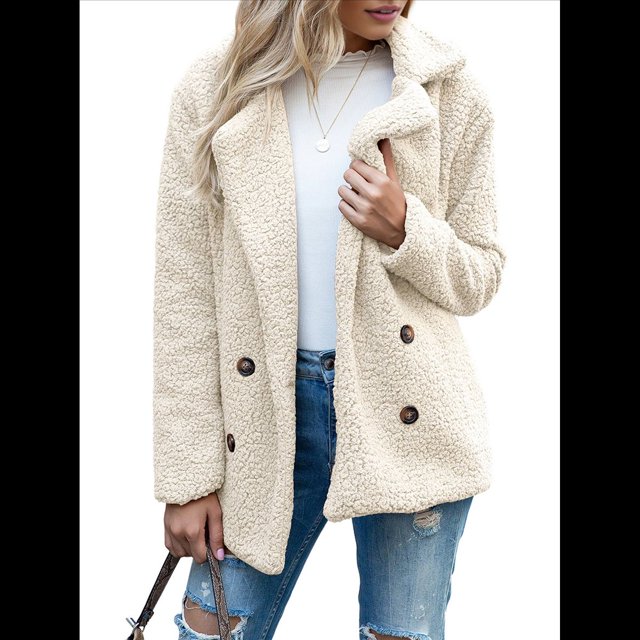 Abrigos de Invierno para Mujer, de Forro , Piel Sintética, de Oveja, Chaquetas Extragrandes y Modernas, Ropa de Abrigo Cálida Como la Leche XL