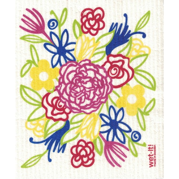 Swedish Treasures Wet-Its Multi Flower Bouquet Kitchen or Bathroom Biodegradable Washcloths