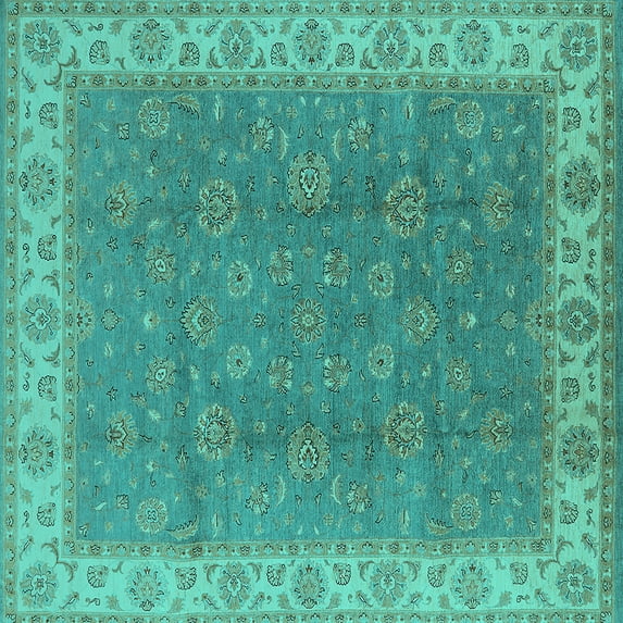 Ahgly Company Indoor Square Oriental Turquoise Blue Traditional Area Rugs, 5' Square