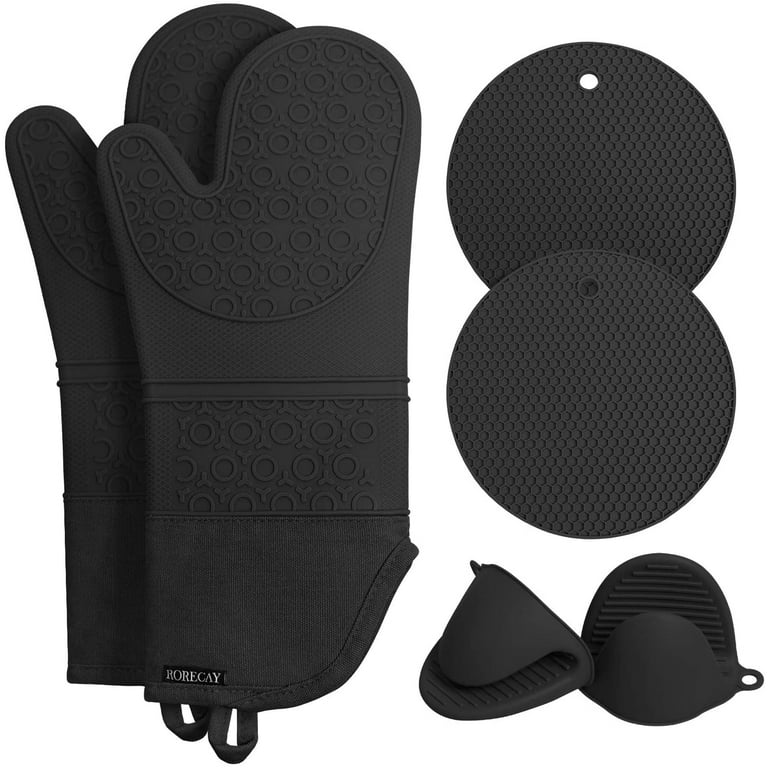 Black Silicone Oven Mitt - Heat-Resistant, Cotton Lining - 13 x 7 1/2