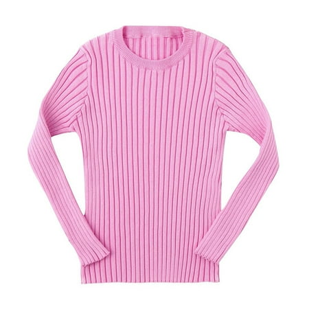

FRSASU Kids Clothing Clearance Toddler Kids Ribbed Knit Sweater Soft Solid Warm Sweater Pullover Pink 18-24 Months