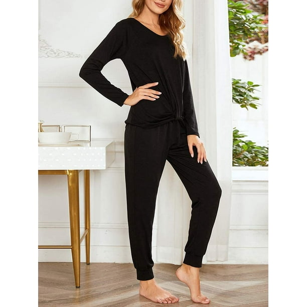 Yiailnter Women s Long Sleeve Knot Shirt Pajamas Set