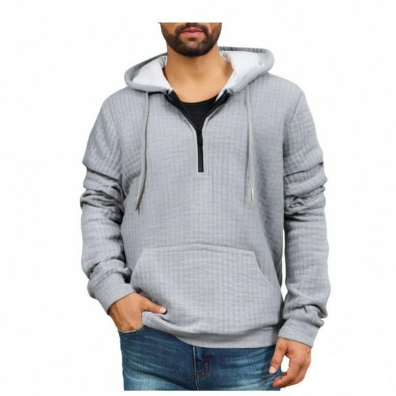 Mohiass Mens Waffle Hoodie Workout Casual Lightweight Long Sleeve Fall Work Drawstring Big and Tall Winter Hoodie Light Gray XL