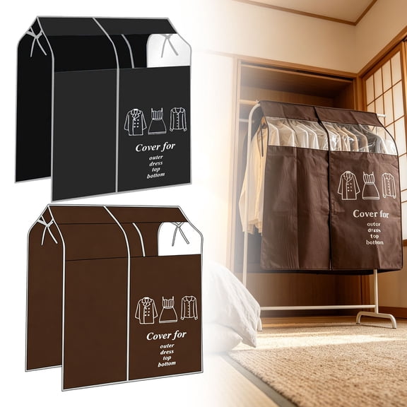 Apeya Black Hanging Garment Bag, 43x35 Inch Breathable Clothes Rack Cover with Clear Visual Window and Tape Closure for Seasonal Storage and Closet Organization