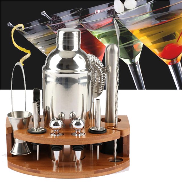 facefd 12Pcs Barman Kit avec Support en Acier Inoxydable Cocktail Shaker Set Professionnel Bar Outil Ensemble