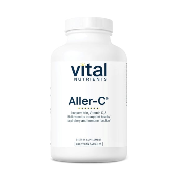 Vital Nutrients Aller-C | Vegan Respiratory and Sinus Function Support| Isoquercitrin, Bromelain, Bioflavonoids, & Vitamin C | Gluten, Dairy, Soy Free Supplement | 200 Capsules