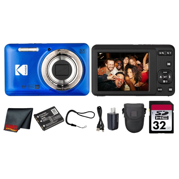 Kodak PIXPRO FZ55 Digital Camera (Blue) (FZ55BL) 32GB Card Case Cleaning Cloth