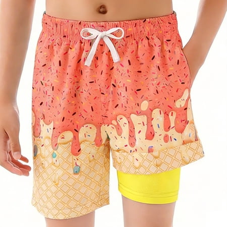 NAFUU Boys Swim Trunks Ice Cream Print Swim Shorts For Kids Comfortable Beachwear Beach Swimwear With Drawstring Cool Bathing Suit For Boys 3-4 Years