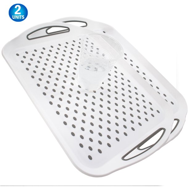 Bandeja antideslizante con asas - Grande (2 piezas) - Agarre de silicona y goma - Bandeja de plástico antiderrames para transportar alimentos - Para cenas de TV, desayunos, servir en la cama y en el