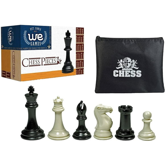 WE Games Super Tournament Staunton Chessmen Pieces - Triple Weighted Black & Cream Plastic Set 4 in. King