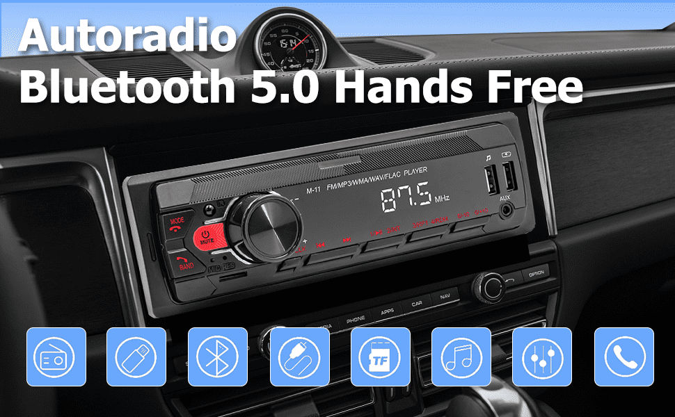 PODOFO Auto Car Radio Stereo 1 DIN 12V MP3 Player Bluetooth USB/SD/AUX-IN Music FM